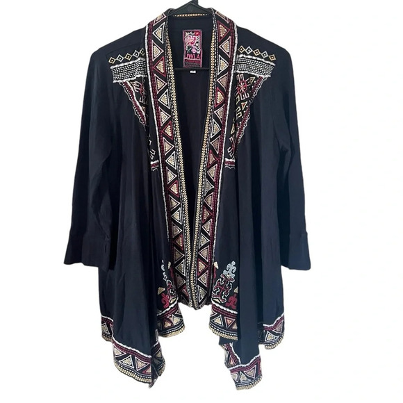 Johnny Was Black Embroidered Open Front Cardigan - Picture 2 of 9